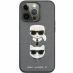 Karl Lagerfeld PU Saffiano Karl and Choupette Heads Silver Kryt iPhone 13 Pro