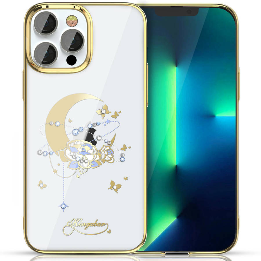 Kingxbar Moon Luxury Swarovski Crystals Gold Flower Kryt iPhone 13 Pro