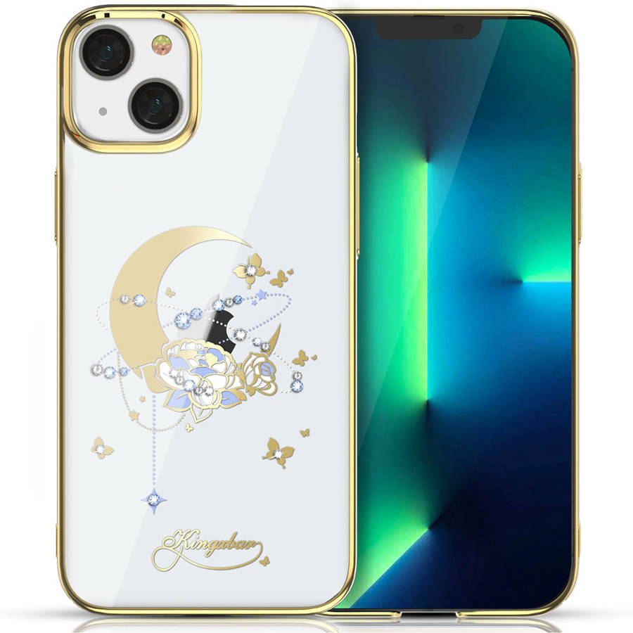 Kingxbar Moon Luxury Swarovski Crystals Gold Flower Kryt iPhone 13