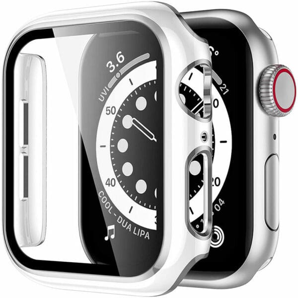 Kryt s Ochranným Sklem pro Apple Watch White Silver