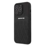 Mercedes AMG AMHCP13LOSDBK Black Leather Curved Lines Kryt iPhone 13 Pro