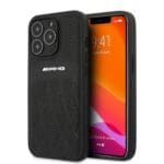 Mercedes AMG AMHCP13LOSDBK Black Leather Curved Lines Kryt iPhone 13 Pro
