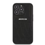 Mercedes AMG AMHCP13LOSDBK Black Leather Curved Lines Kryt iPhone 13 Pro