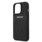 Mercedes AMG AMHCP13LOSDBK Black Leather Curved Lines Kryt iPhone 13 Pro
