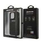 Mercedes AMG AMHCP13LOSDBK Black Leather Curved Lines Kryt iPhone 13 Pro