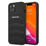 Mercedes AMG AMHCP13SGSEBK Black Leather Debossed Lines Kryt iPhone 13 Mini