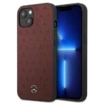 Mercedes MEHCP13SPSQRE Red Leather Stars Pattern Kryt iPhone 13 Mini