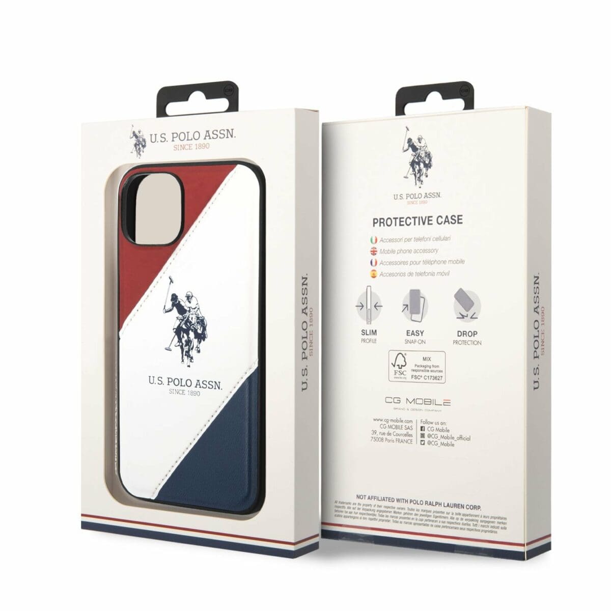 U.S. Polo PU Leather Double Horse Kryt iPhone 14 Red/White/Navy