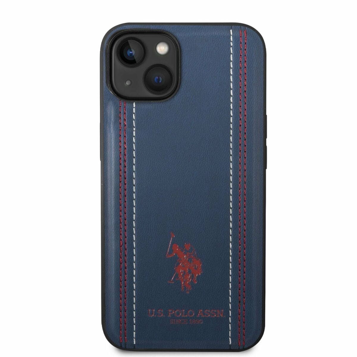 U.S. Polo PU Leather Stitched Lines Kryt iPhone 14 Navy