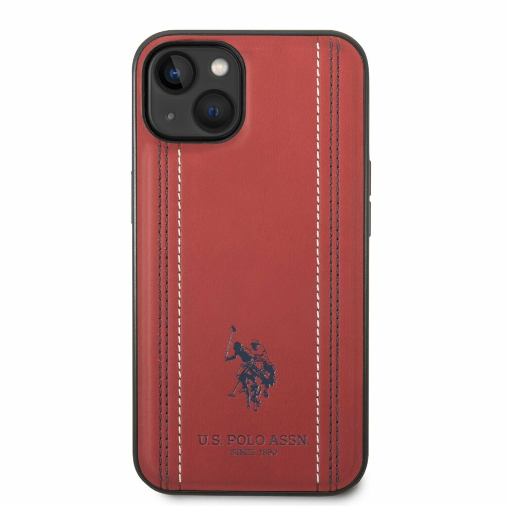 U.S. Polo PU Leather Stitched Lines Kryt iPhone 14 Plus Red