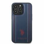 U.S. Polo PU Leather Stitched Lines Kryt iPhone 14 Pro Navy
