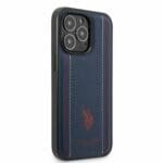 U.S. Polo PU Leather Stitched Lines Kryt iPhone 14 Pro Navy