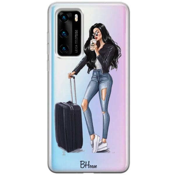 Woman Black Haired With Baggage Kryt Huawei P40