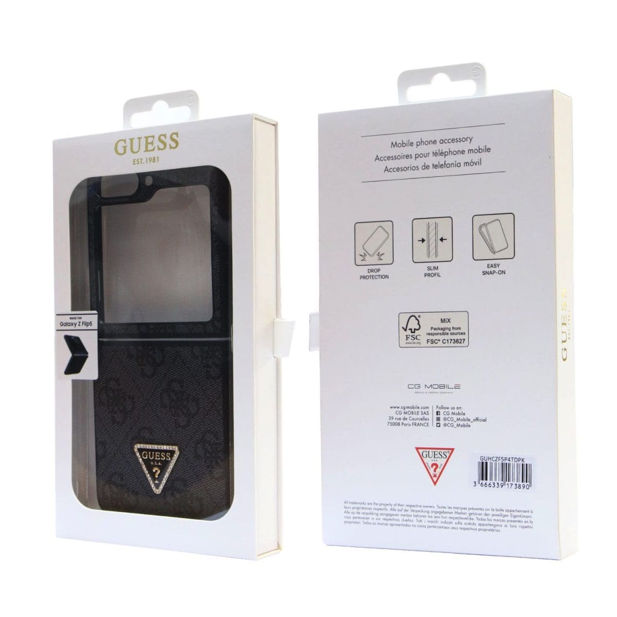 Guess 4G PU Leather Triangle Black Kryt Samsung Galaxy Z Flip 5