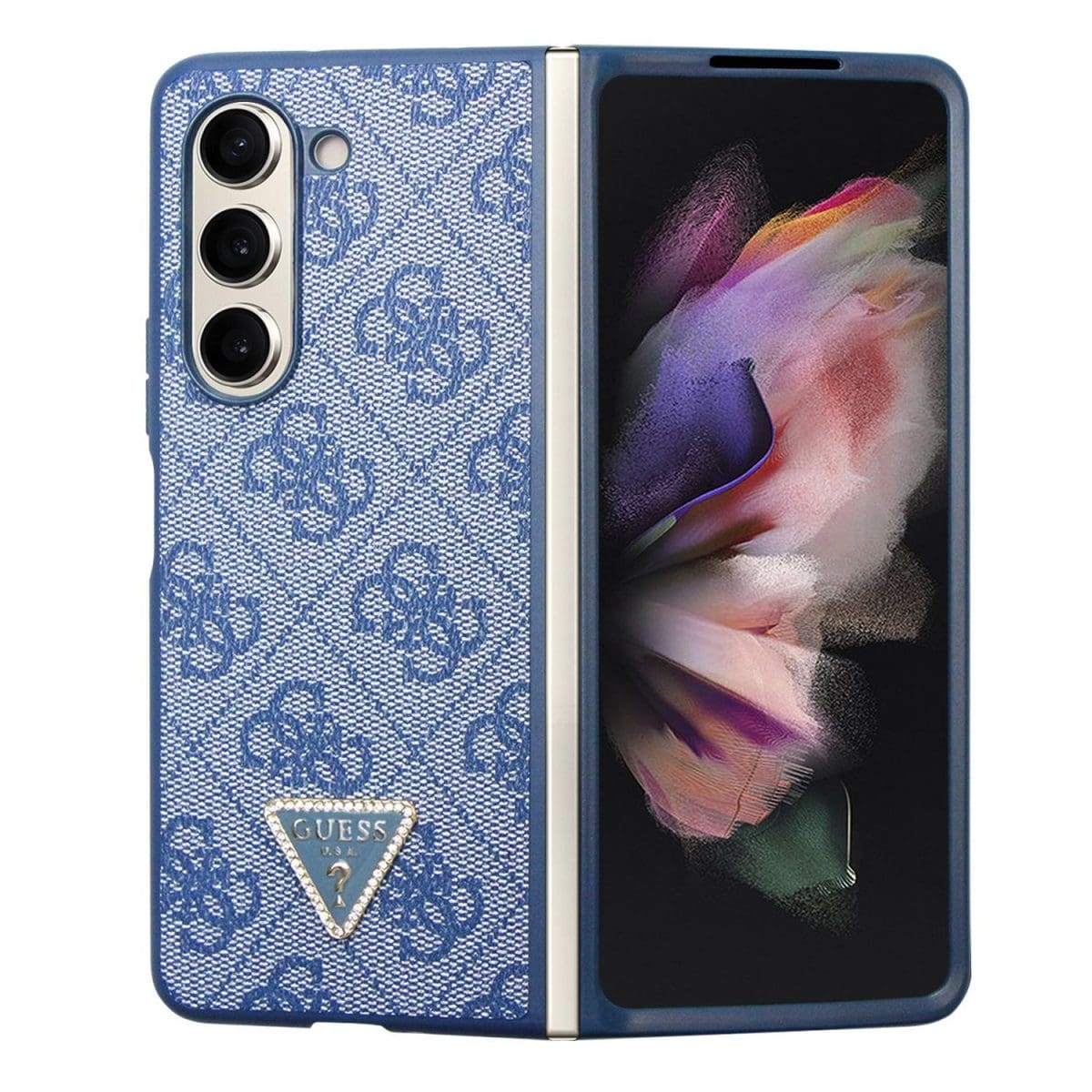 Guess 4G PU Leather Triangle Blue Kryt Samsung Galaxy Z Fold 5