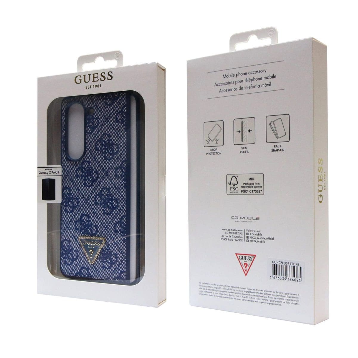 Guess 4G PU Leather Triangle Blue Kryt Samsung Galaxy Z Fold 5