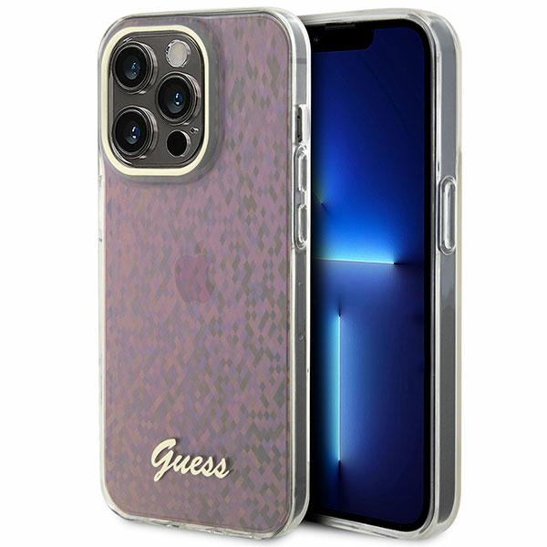 Guess GUHCP15LHDECMP Pink Hardcase IML Faceted Mirror Disco Iridescent Kryt iPhone 15 Pro