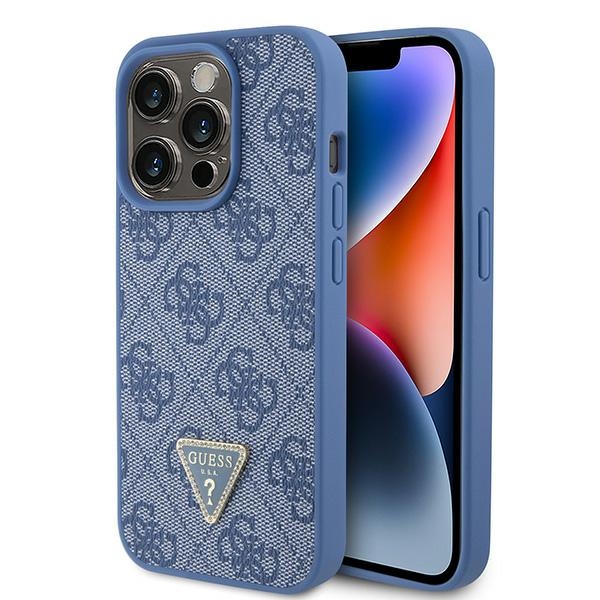 Guess GUHCP15LP4TDPB Blue Hardcase Leather 4G Triangle Strass Kryt iPhone 15 Pro
