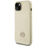 Guess GUHCP15SPS4DGPD Gold Hardcase Leather 4G Metal Logo Strass Kryt iPhone 15