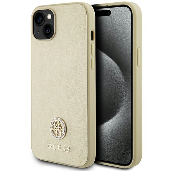 Guess GUHCP15SPS4DGPD Gold Hardcase Leather 4G Metal Logo Strass Kryt iPhone 15