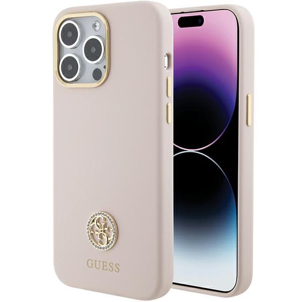 Guess GUHCP15XM4DGPP Pink Hardcase Silicone Logo Strass 4G Kryt iPhone 15 Pro Max