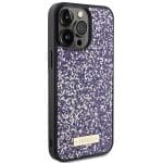 Guess GUHCP15XPFGSBSP Purple Hardcase Rhinestone Metal Logo Kryt iPhone 15 Pro Max