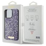 Guess GUHCP15XPFGSBSP Purple Hardcase Rhinestone Metal Logo Kryt iPhone 15 Pro Max