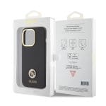 Guess Liquid Silicone 4G Strass Metal Logo Black Kryt iPhone 15 Pro