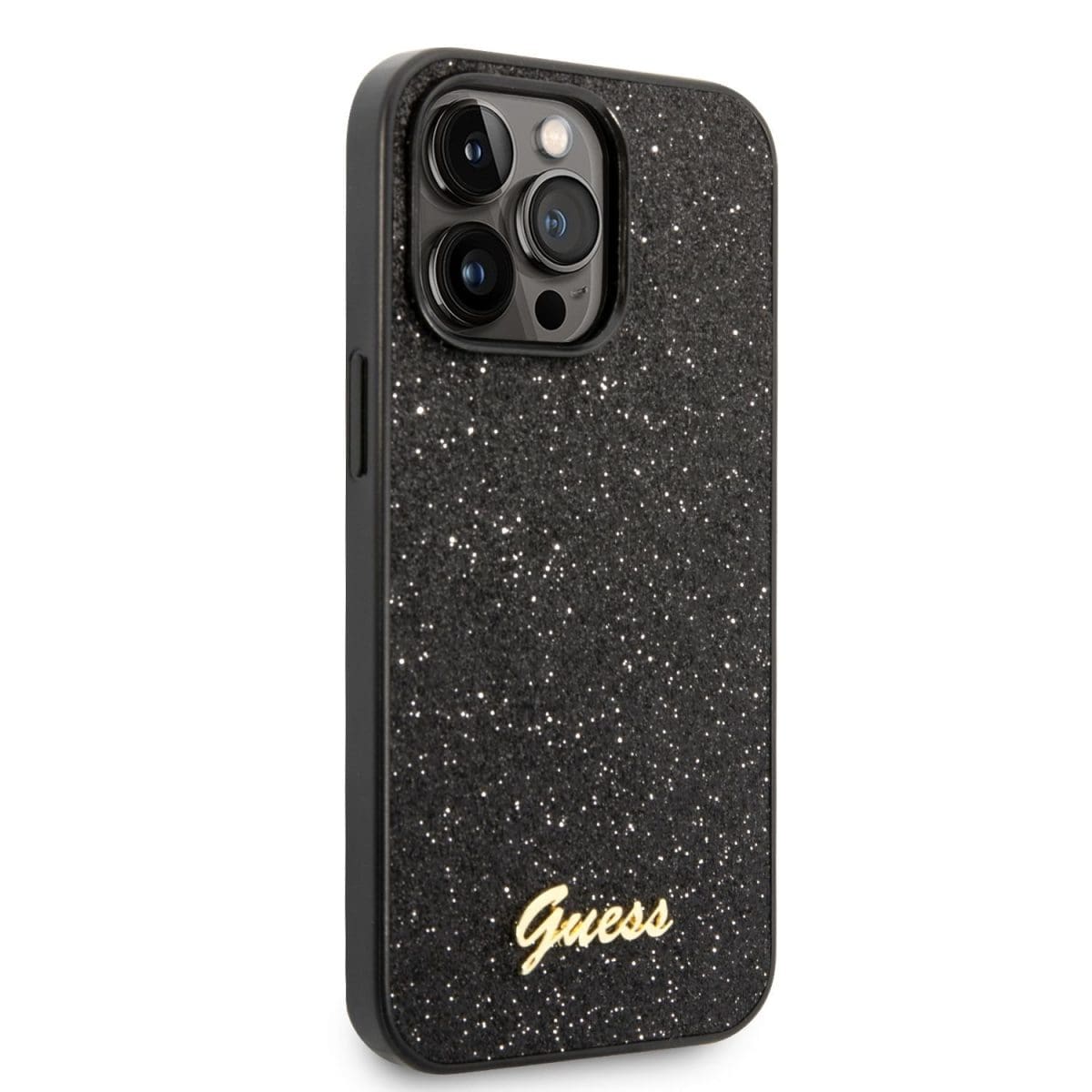 Guess PC/TPU Glitter Flakes Metal Logo Black Kryt iPhone 14 Pro Max