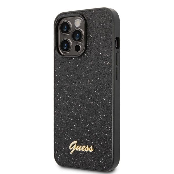 Guess PC/TPU Glitter Flakes Metal Logo Black Kryt iPhone 14 Pro Max