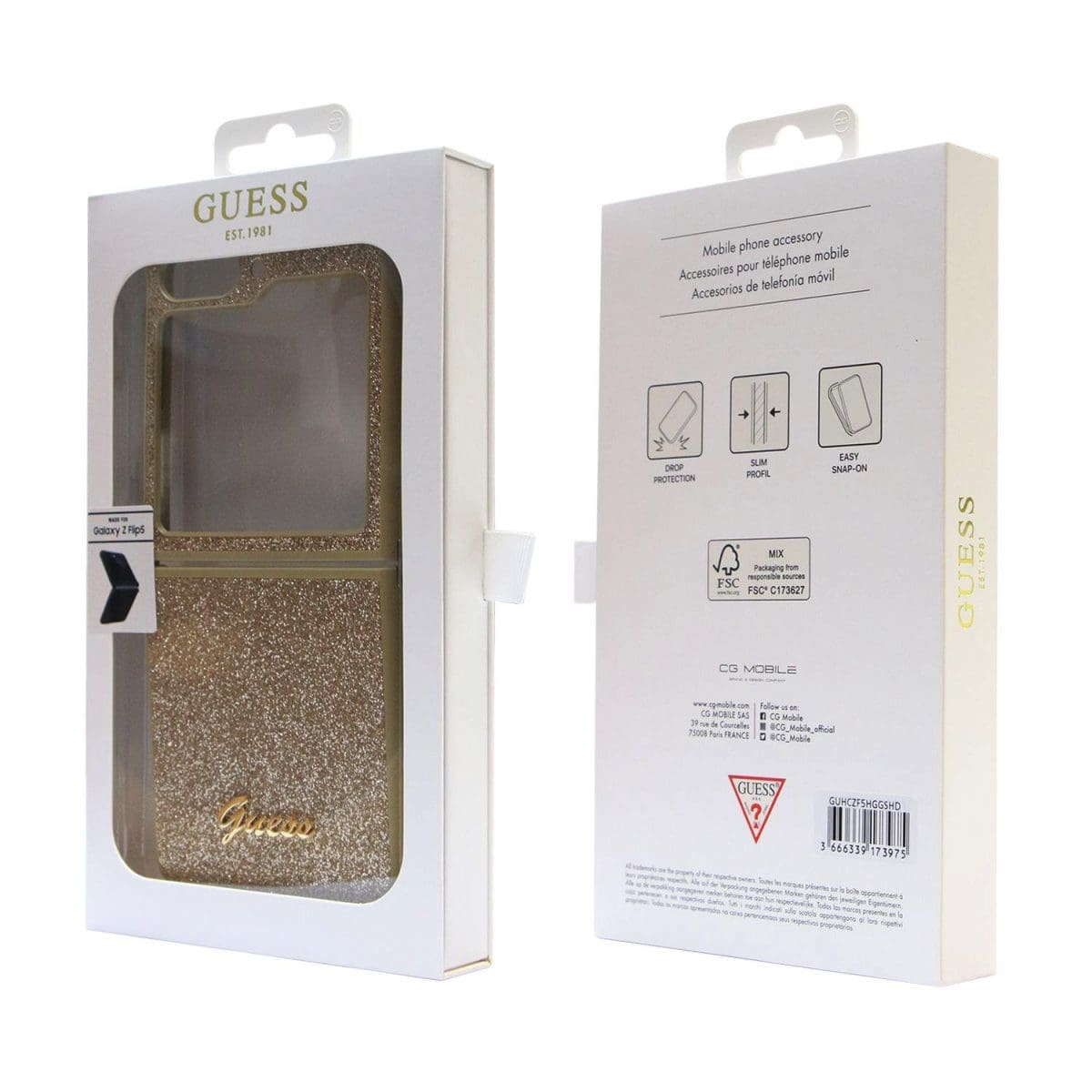 Guess PC/TPU Glitter Flakes Metal Logo Gold Kryt Samsung Galaxy Z Flip 5