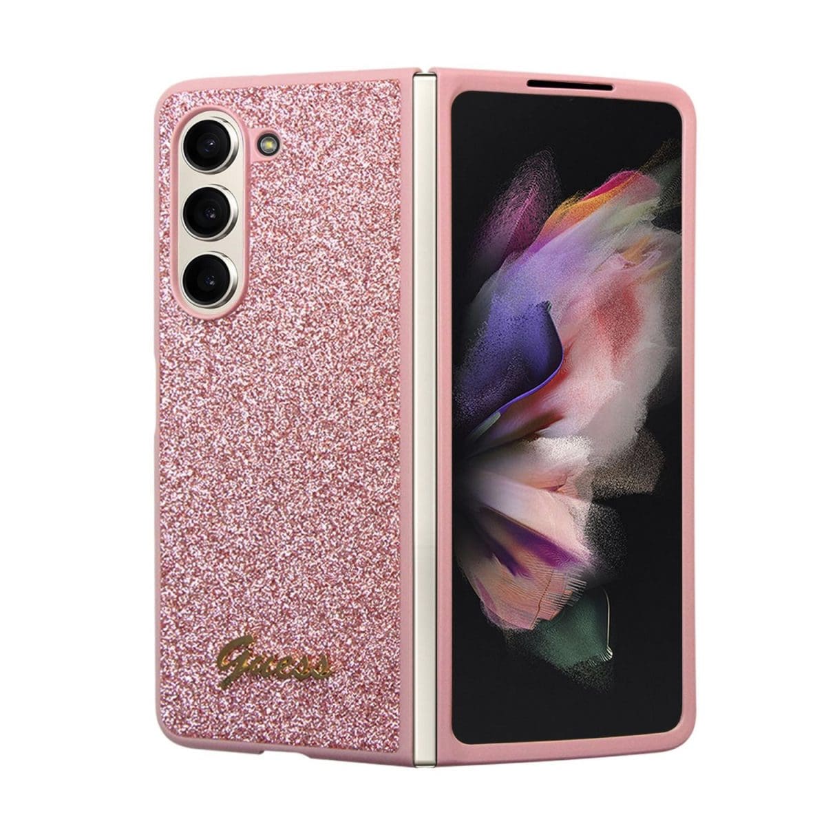 Guess PC/TPU Glitter Flakes Metal Logo Pink Kryt Samsung Galaxy Z Fold 5