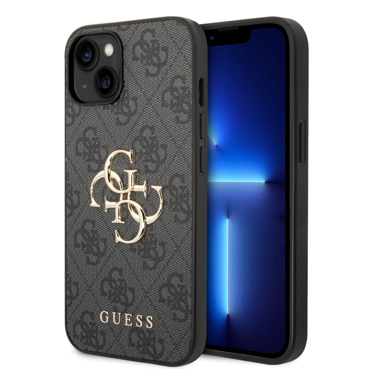 Guess PU 4G Metal Logo Grey Kryt iPhone 15