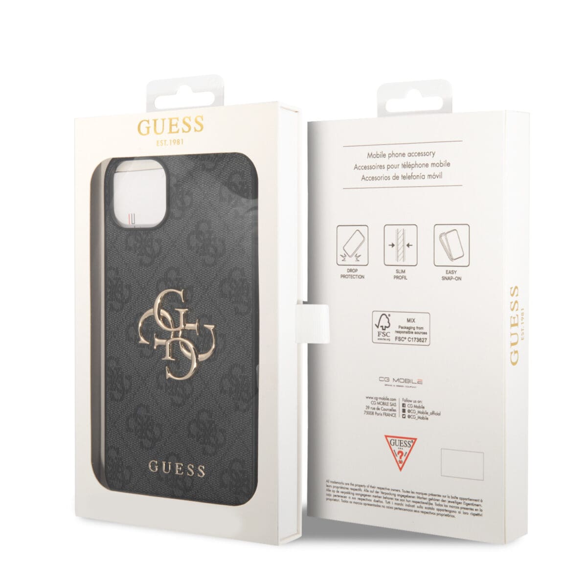 Guess PU 4G Metal Logo Grey Kryt iPhone 15 Plus