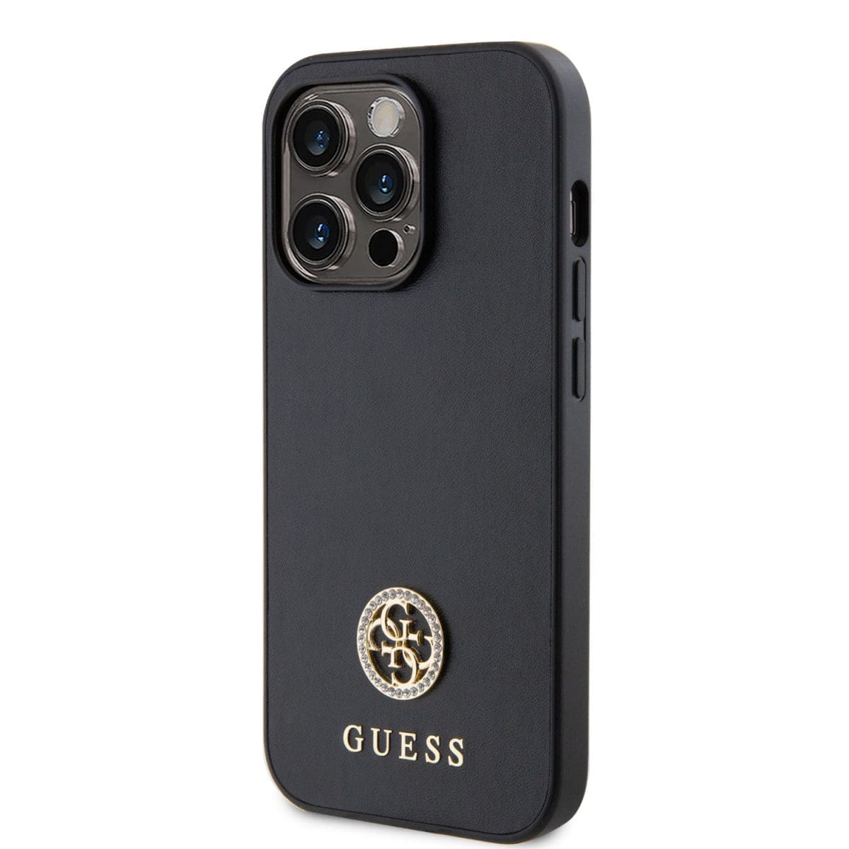 Guess PU 4G Strass Metal Logo Black Kryt iPhone 15 Pro