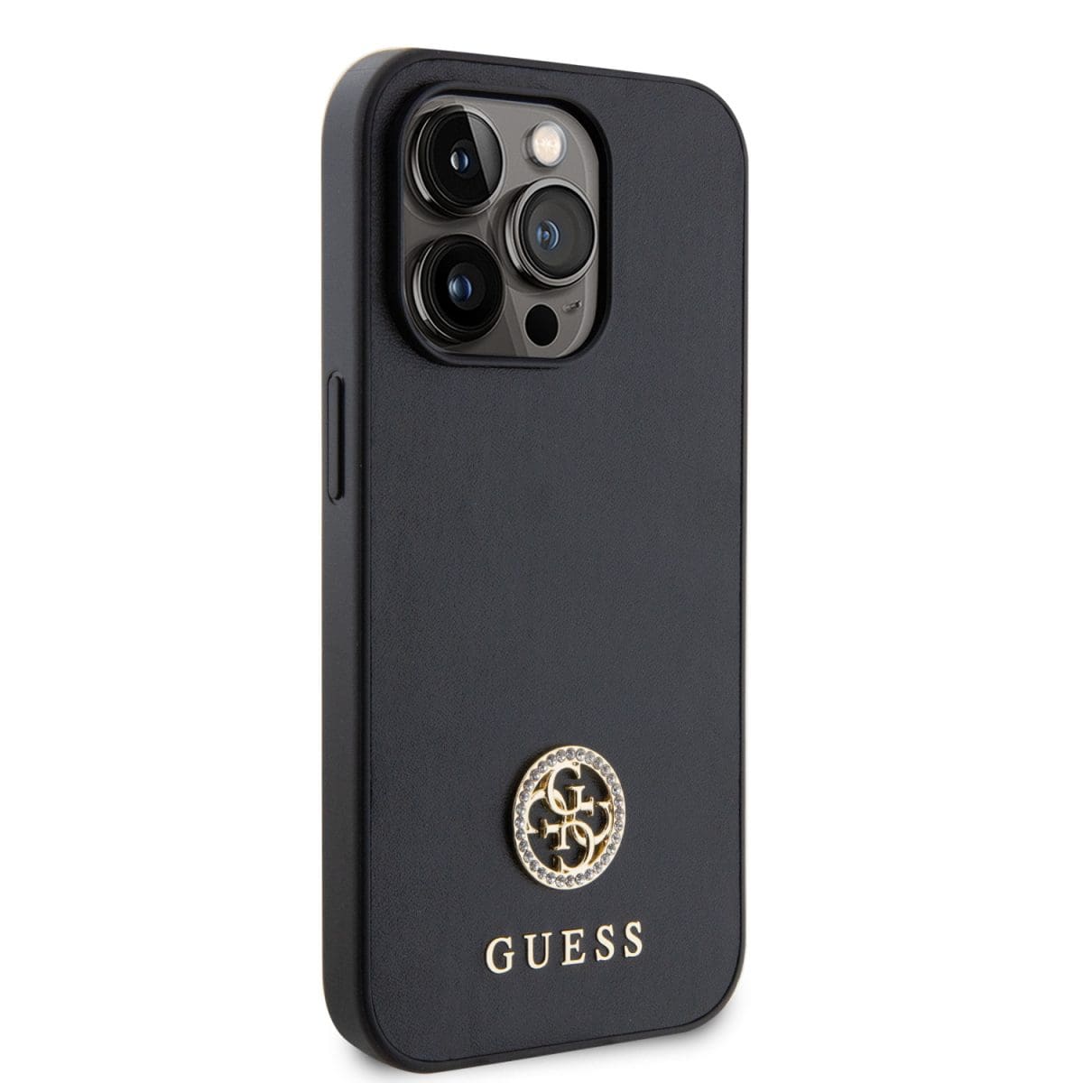 Guess PU 4G Strass Metal Logo Black Kryt iPhone 15 Pro