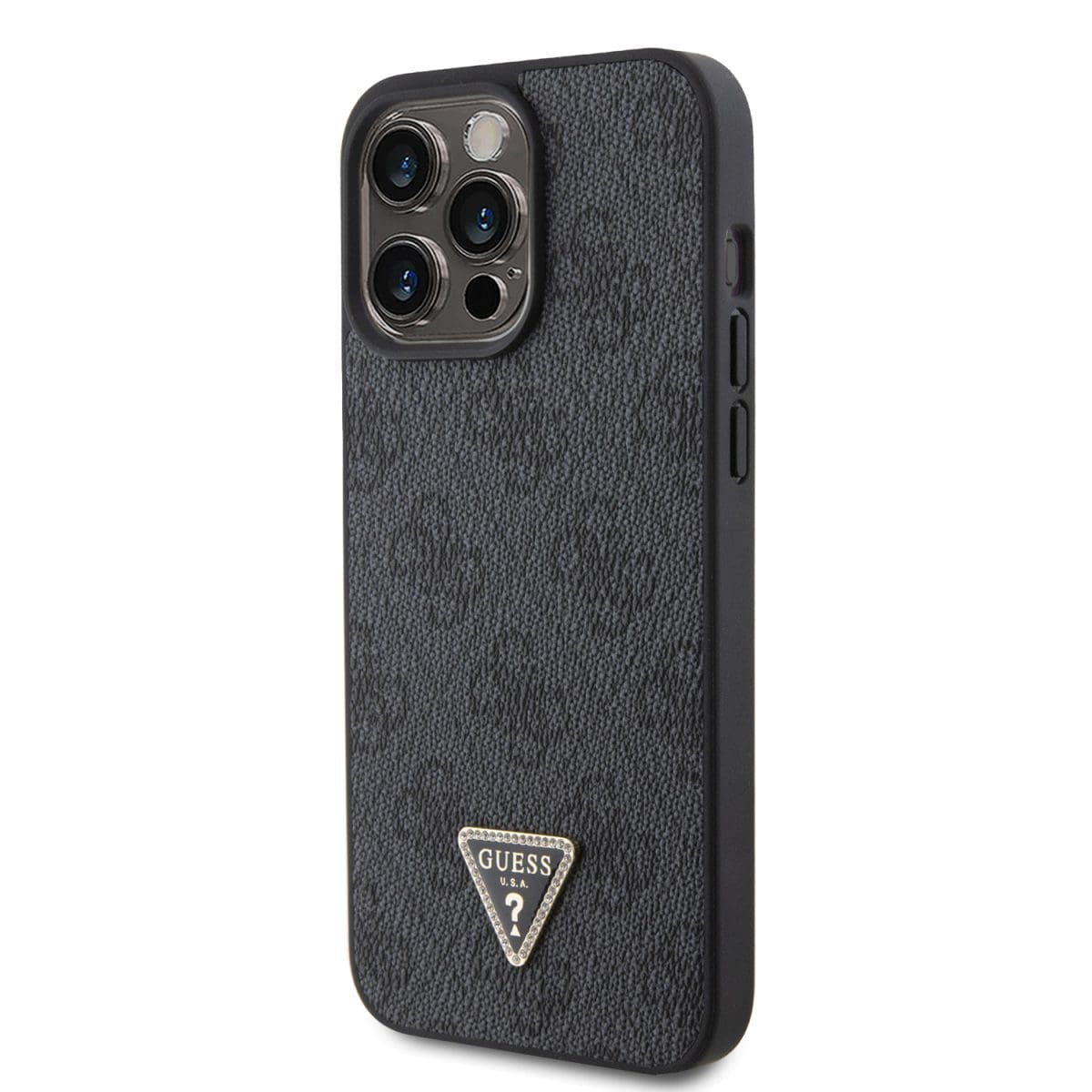 Guess PU 4G Strass Triangle Metal Logo Black Kryt iPhone 15 Pro Max