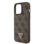 Guess PU 4G Strass Triangle Metal Logo Brown Kryt iPhone 15 Pro Max