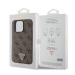 Guess PU 4G Strass Triangle Metal Logo Brown Kryt iPhone 15 Pro Max