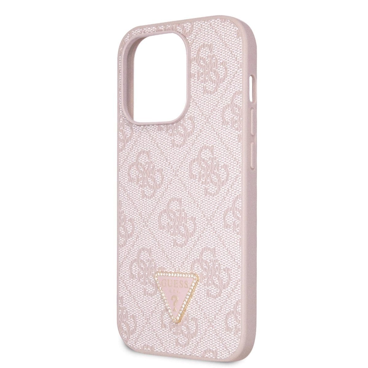 Guess PU 4G Strass Triangle Metal Logo Pink Crossbody Popruh + Kryt iPhone 15 Pro Max