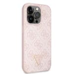 Guess PU 4G Strass Triangle Metal Logo Pink Kryt iPhone 15 Pro