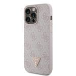 Guess PU 4G Strass Triangle Metal Logo Pink Kryt iPhone 15 Pro Max