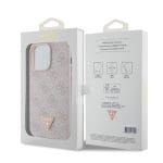 Guess PU 4G Strass Triangle Metal Logo Pink Kryt iPhone 15 Pro Max