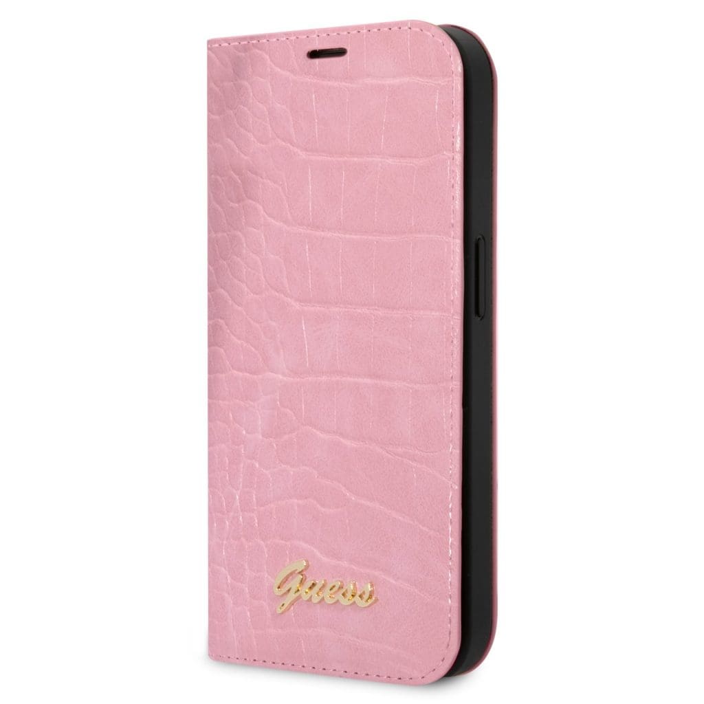 Guess PU Croco with Metal Camera Outline Book Pink Kryt iPhone 14 Plus