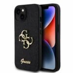 Guess PU Fixed Glitter 4G Metal Logo Black Kryt iPhone 15