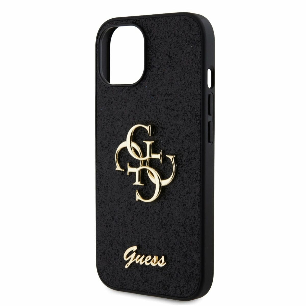 Guess PU Fixed Glitter 4G Metal Logo Black Kryt iPhone 15