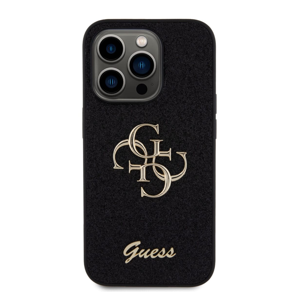 Guess PU Fixed Glitter 4G Metal Logo Black Kryt iPhone 15 Pro