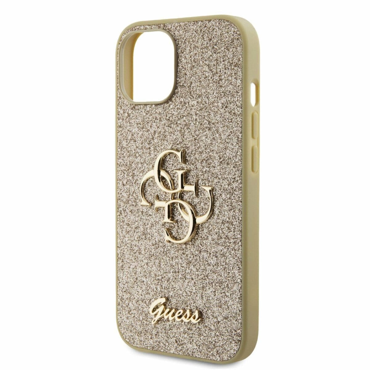 Guess PU Fixed Glitter 4G Metal Logo Gold Kryt iPhone 15