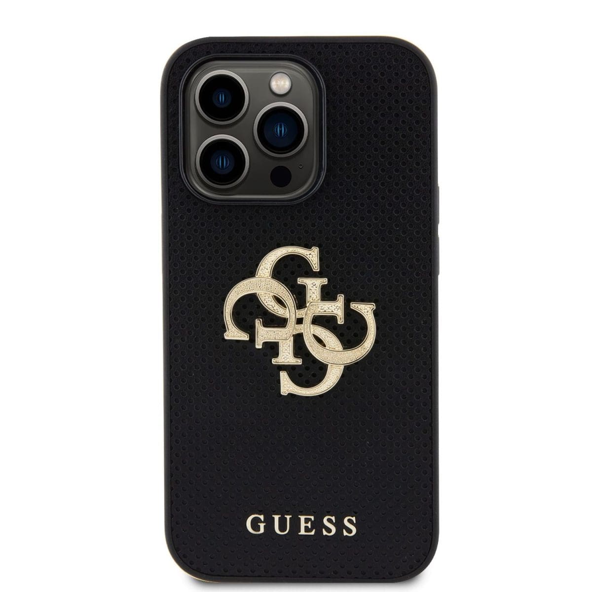 Guess PU Perforated 4G Glitter Metal Logo Black Kryt iPhone 14 Pro Max