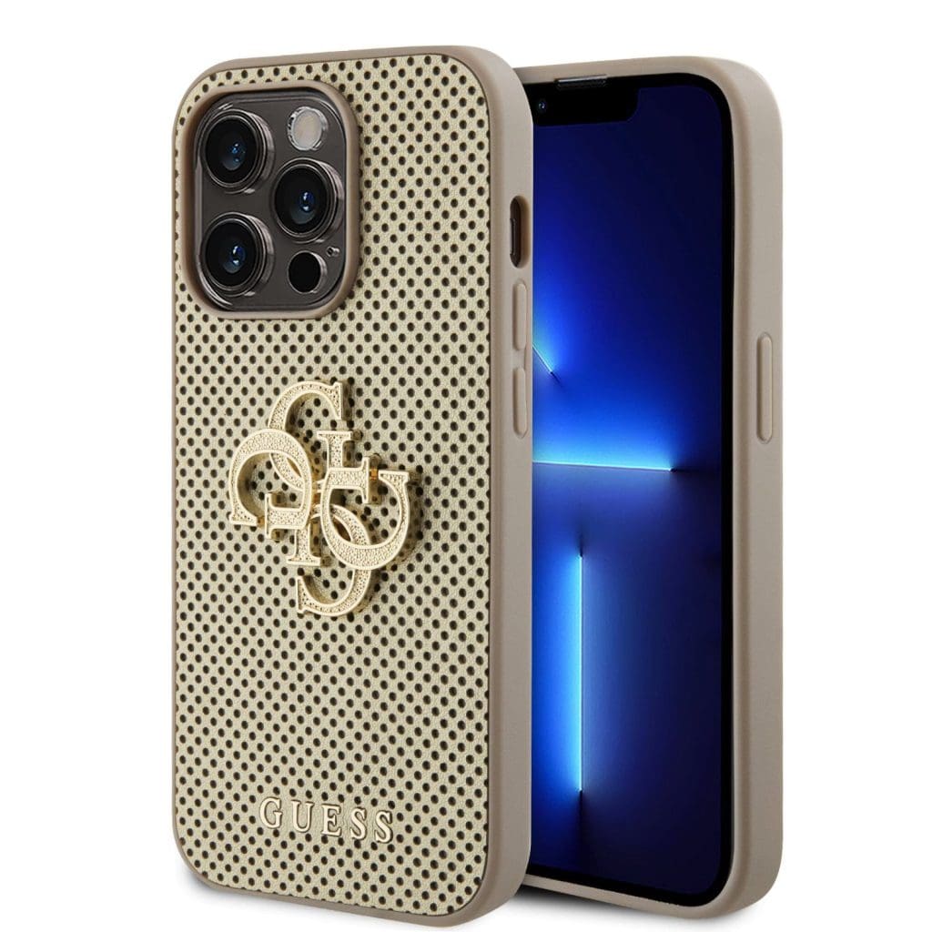 Guess PU Perforated 4G Glitter Metal Logo Gold Kryt iPhone 14 Pro Max